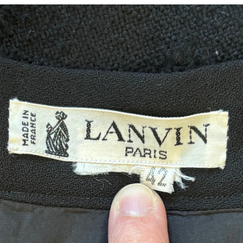 LANVIN Vintage Black Wool‎ Blend Pleated Wrap Skirt Size 42 US 6-8